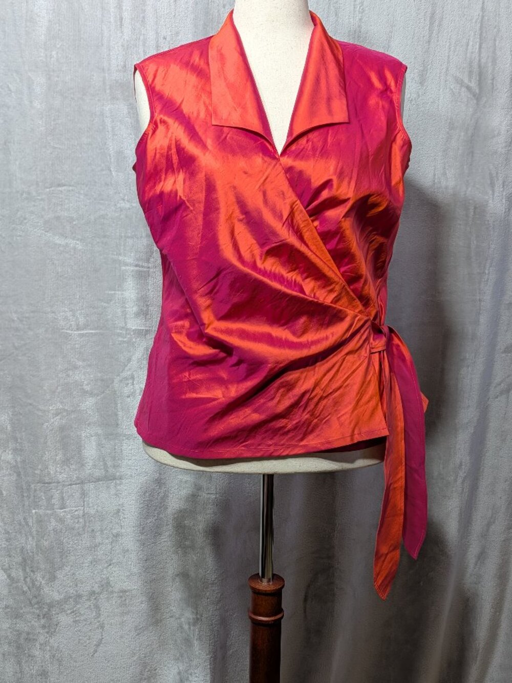 Coldwater Creek 100% Silk Coral/Pink Wrap Shirt (1X)